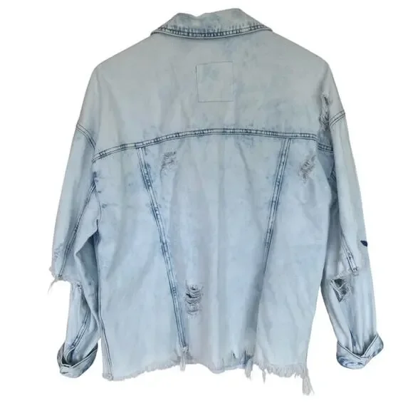 Hollister Light Denim Floral Embroidered Button Front Jacket - XL - Picture 3 of 8